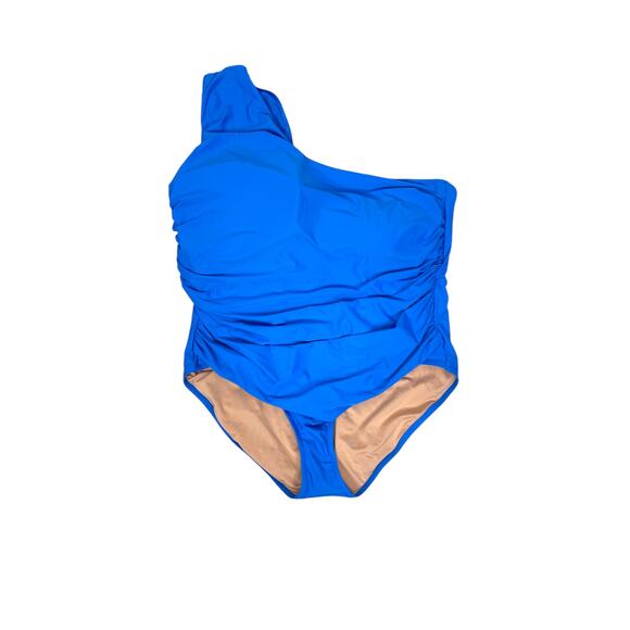 New J.Crew Ruched one-shoulder one-piece 'Sail Blue' women's 24 - Picture 2 of 5